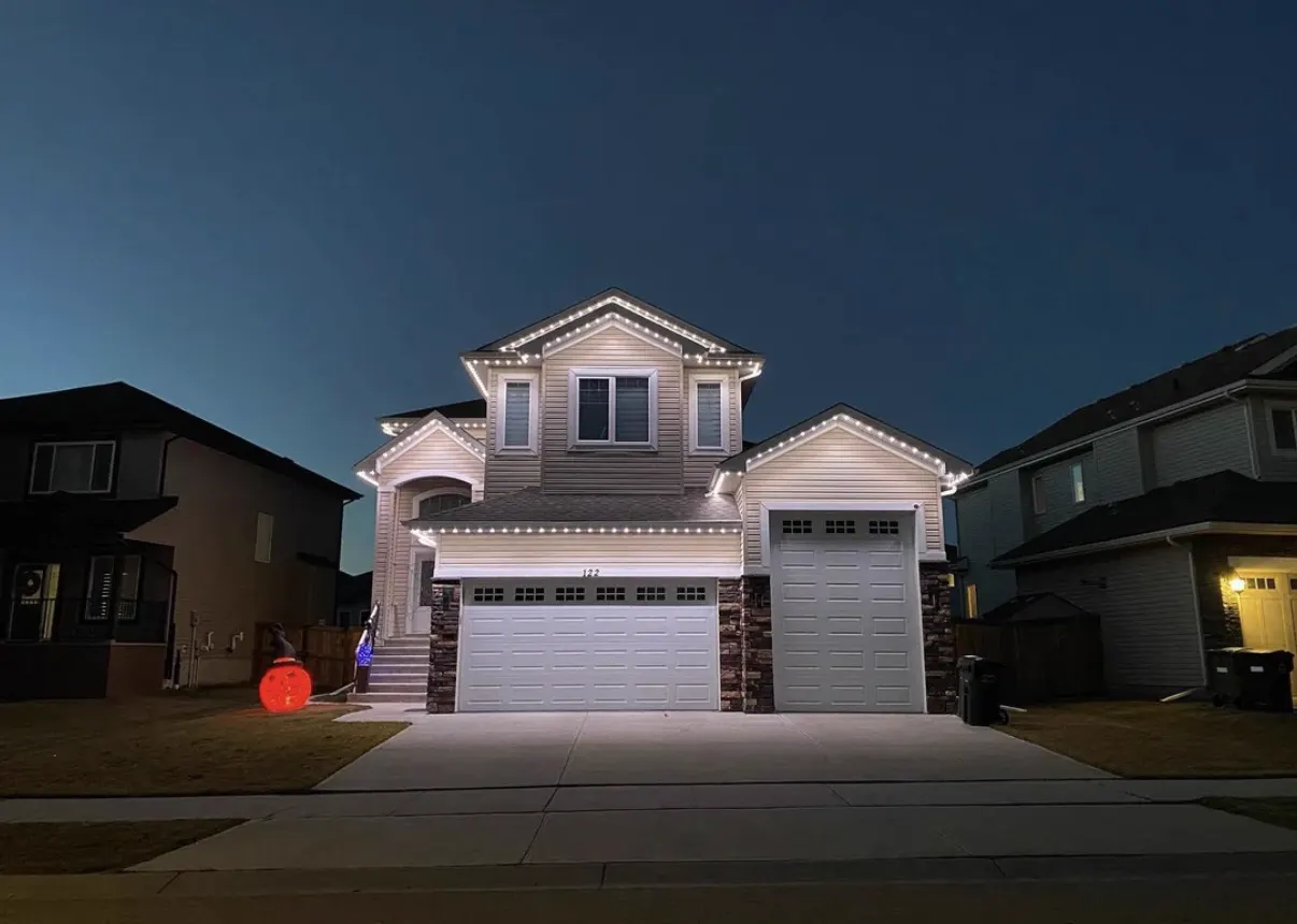 Exterior home lighting at dusk